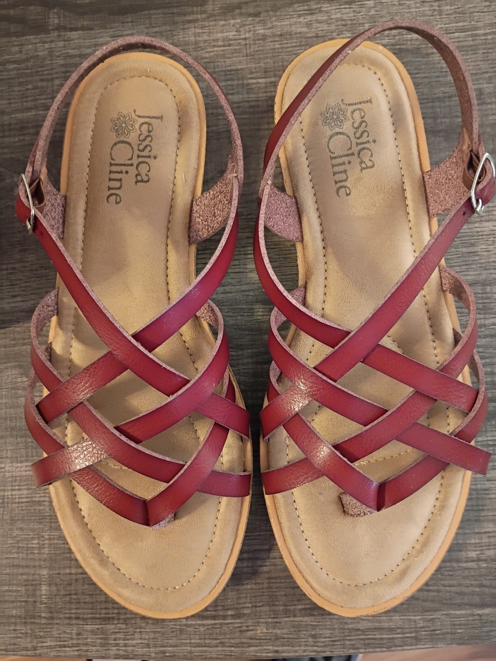 Jessica Cline Women's Burgundy Crisscross Slingback Sandals